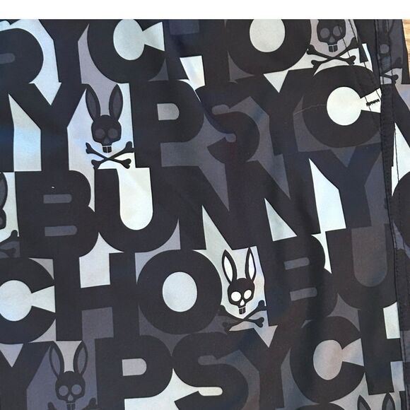 Psycho Bunny Swim Trunks Mens XL Black All Over Print Drawstring Lined Pockets - Picture 2 of 10